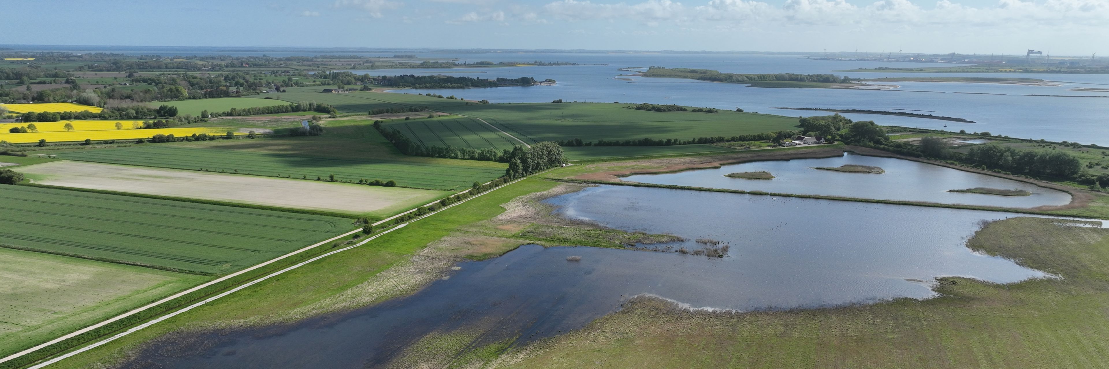 Luftfoto af et vådområdeprojekt
