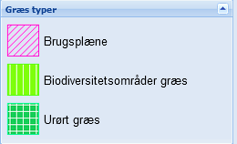 lilla er brugsplæne, lysegrøn er biodiversitetsområder med græs og mørke grønne er urørt græs