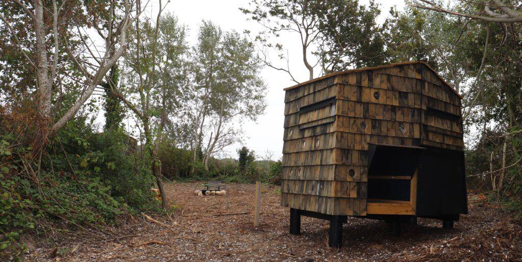 Shelterplads ved Skåstrup Strand på Nordfyn.
